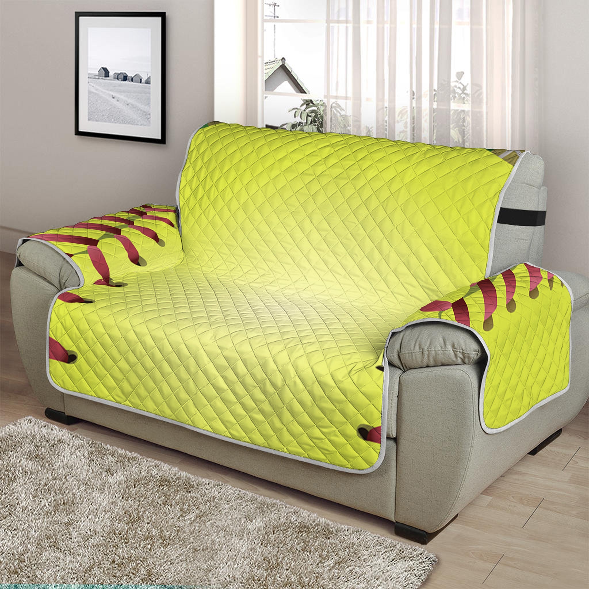 Softball Field And Ball Print Half Sofa Protector