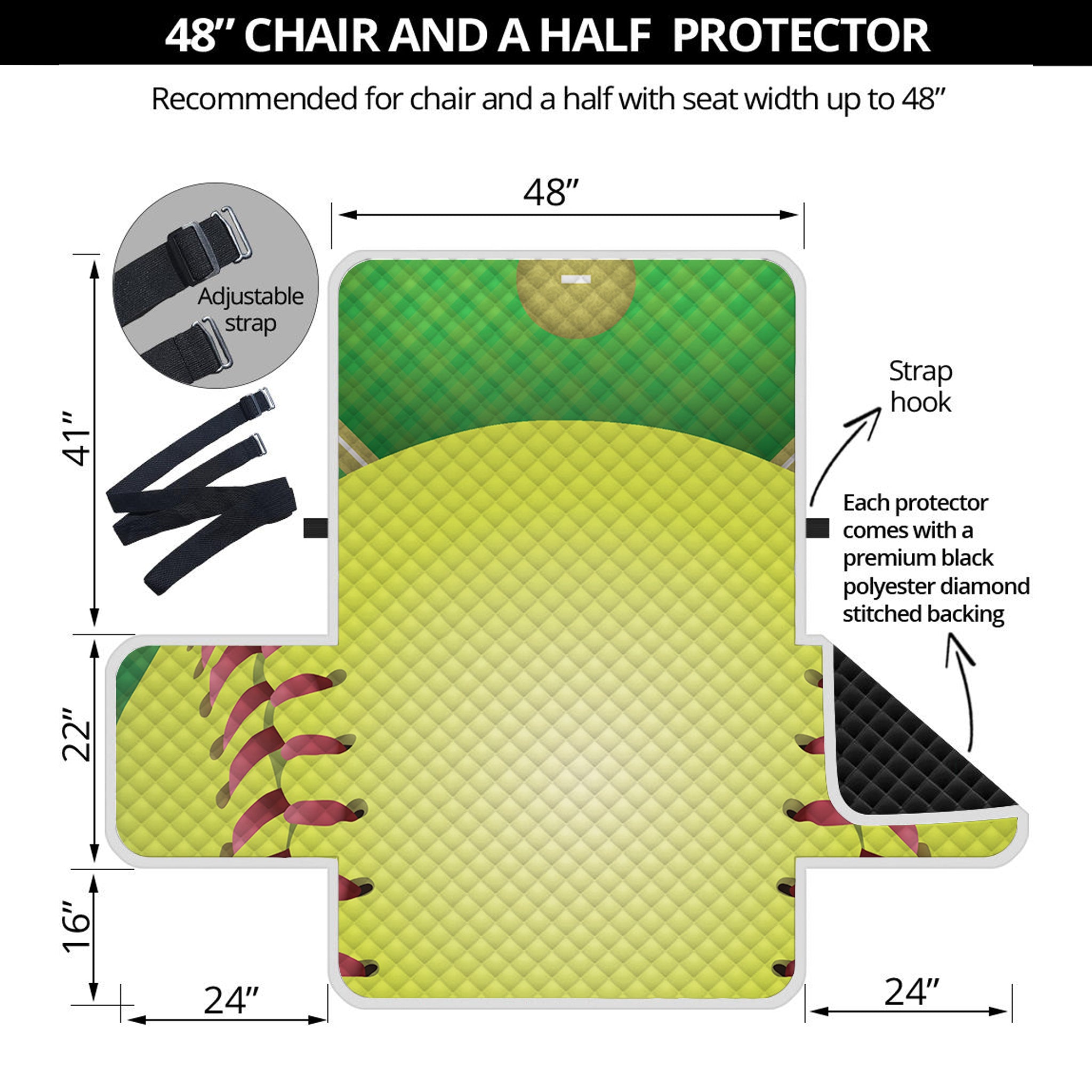 Softball Field And Ball Print Half Sofa Protector