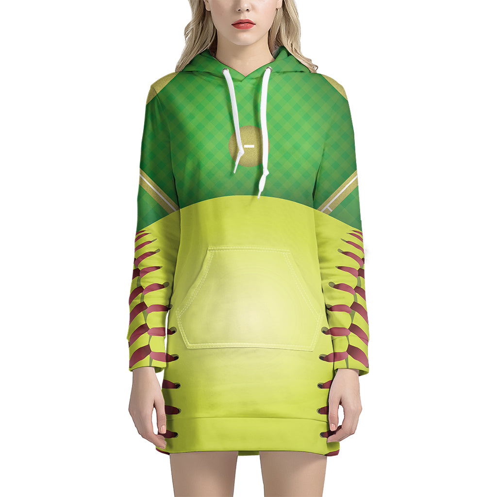 Softball Field And Ball Print Hoodie Dress