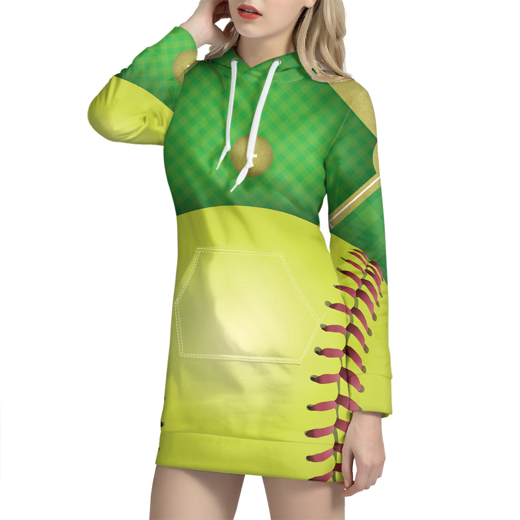 Softball Field And Ball Print Hoodie Dress