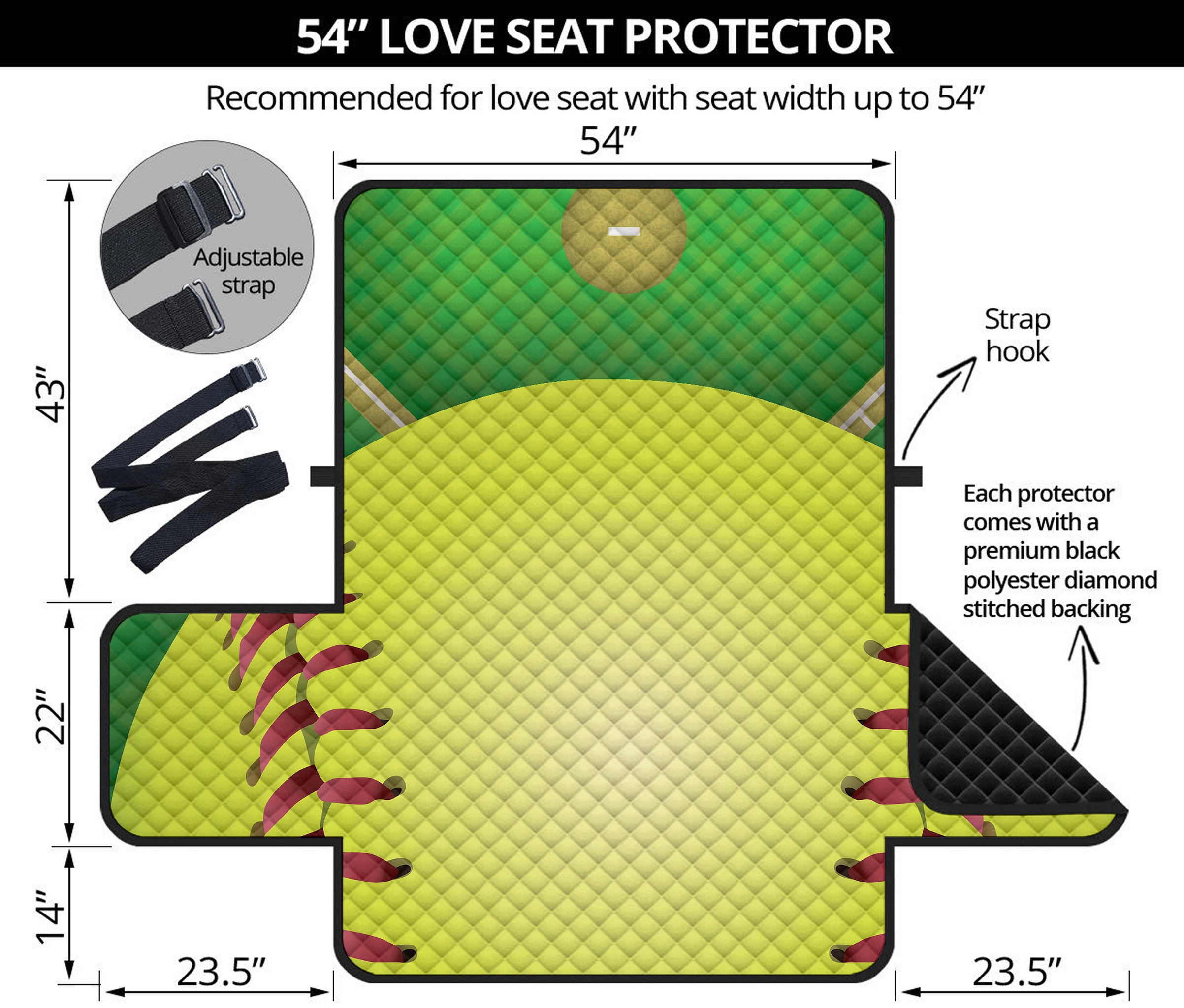 Softball Field And Ball Print Loveseat Protector