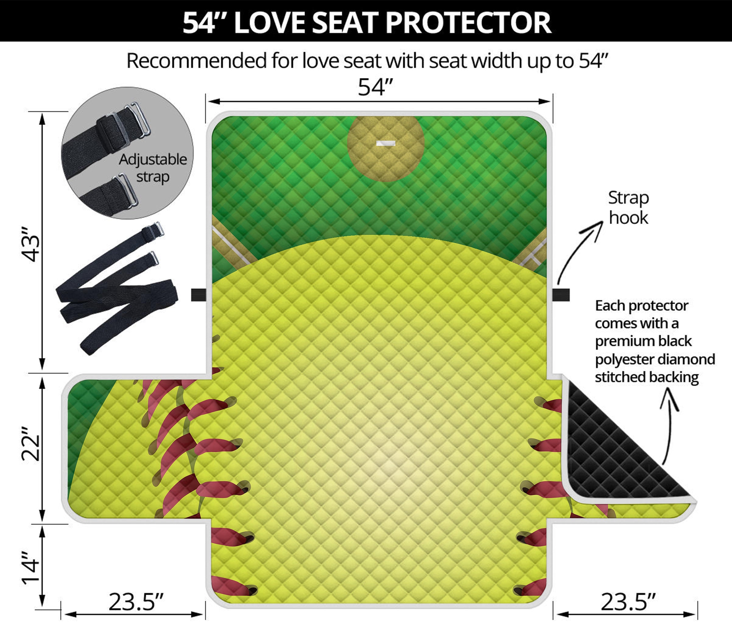 Softball Field And Ball Print Loveseat Protector