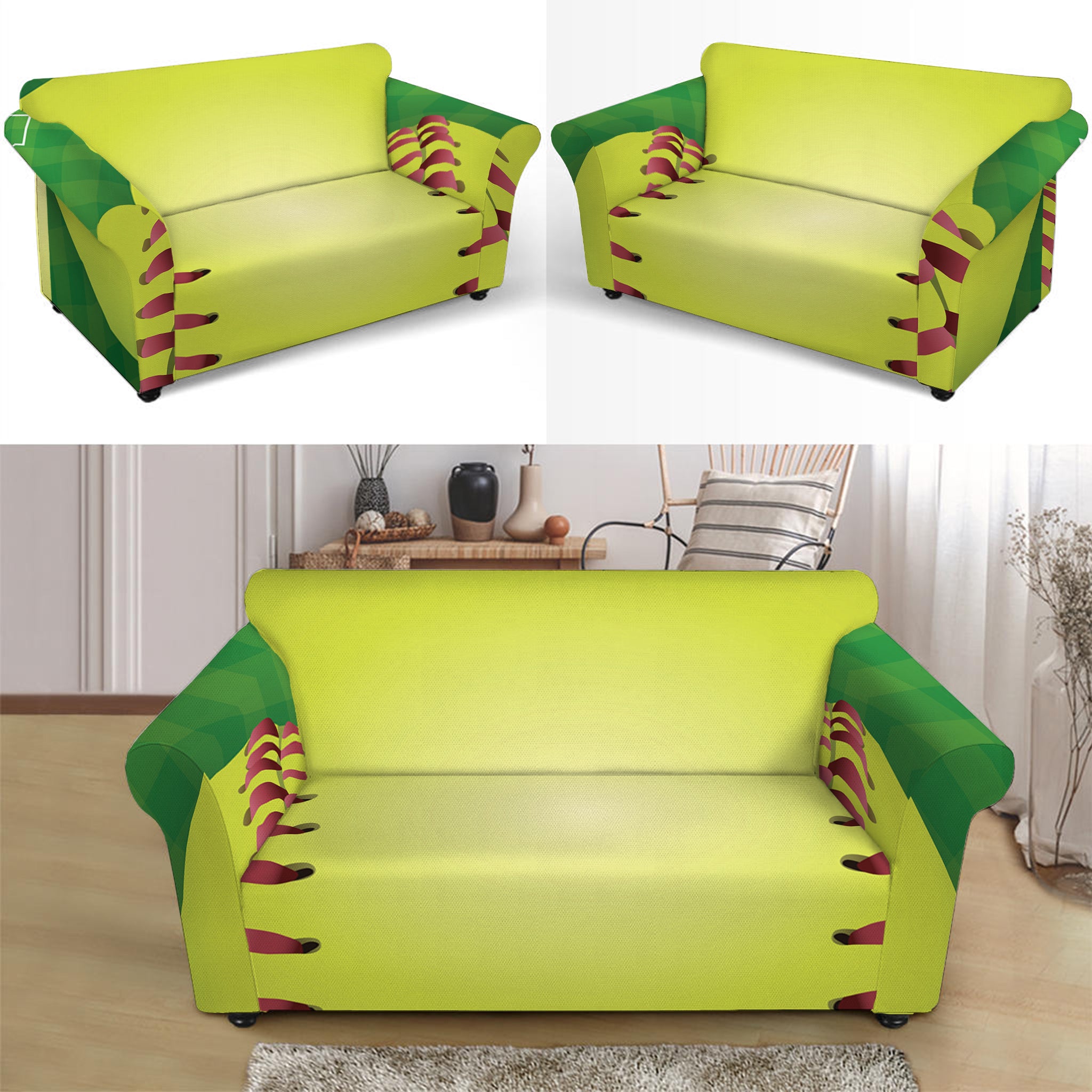 Softball Field And Ball Print Loveseat Slipcover