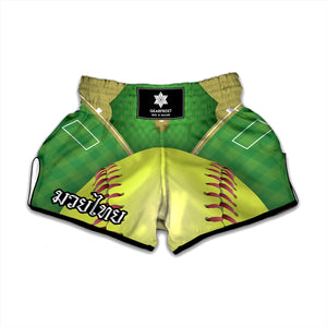 Softball Field And Ball Print Muay Thai Boxing Shorts