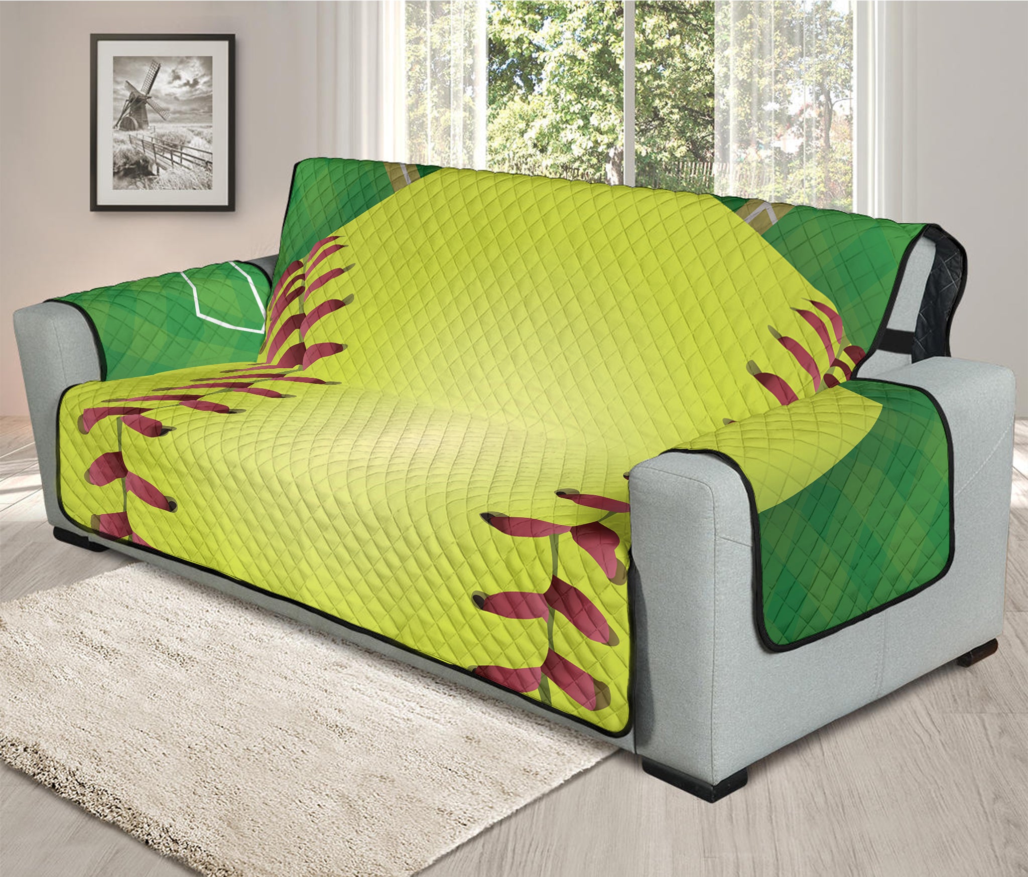 Softball Field And Ball Print Oversized Sofa Protector