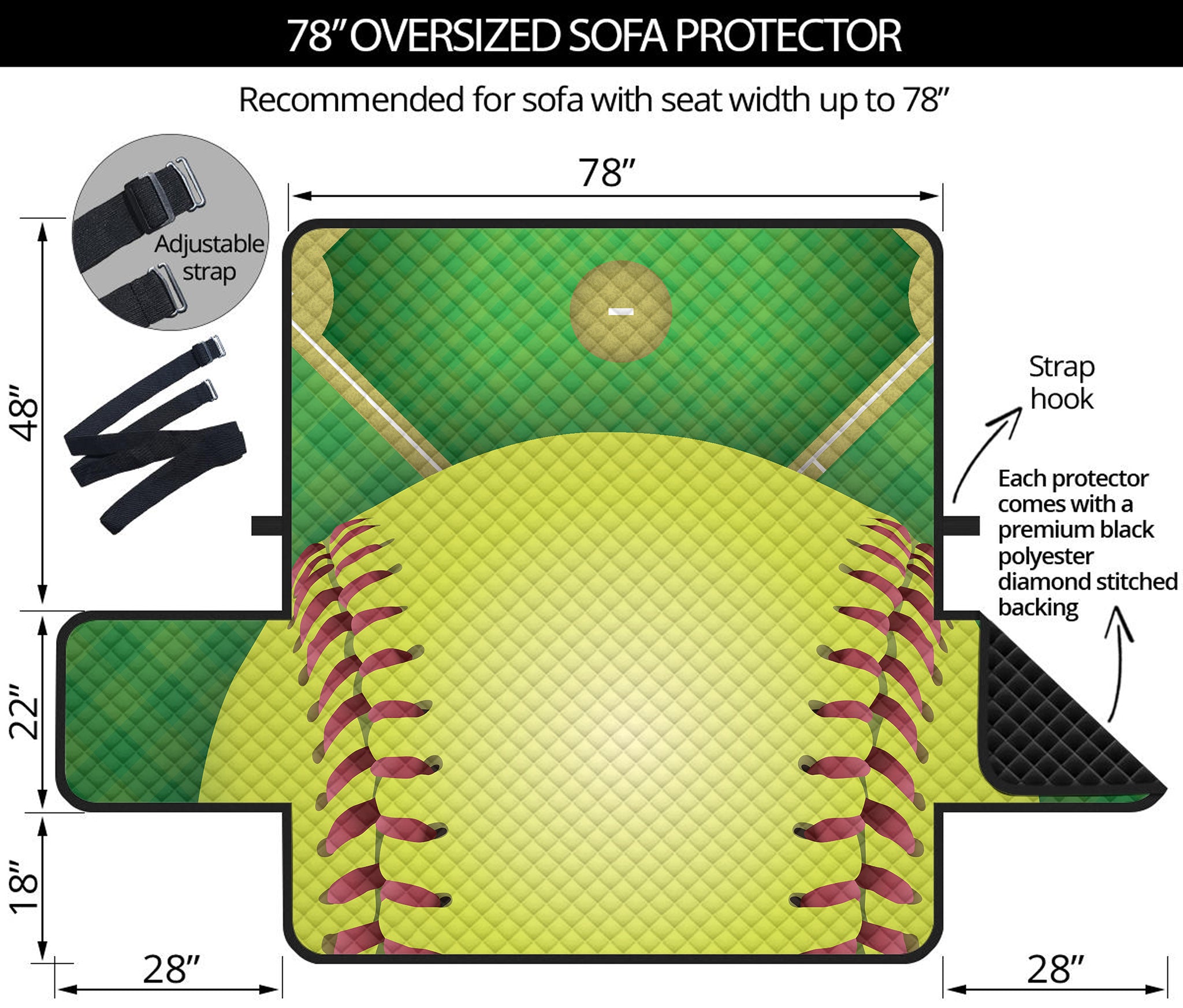 Softball Field And Ball Print Oversized Sofa Protector