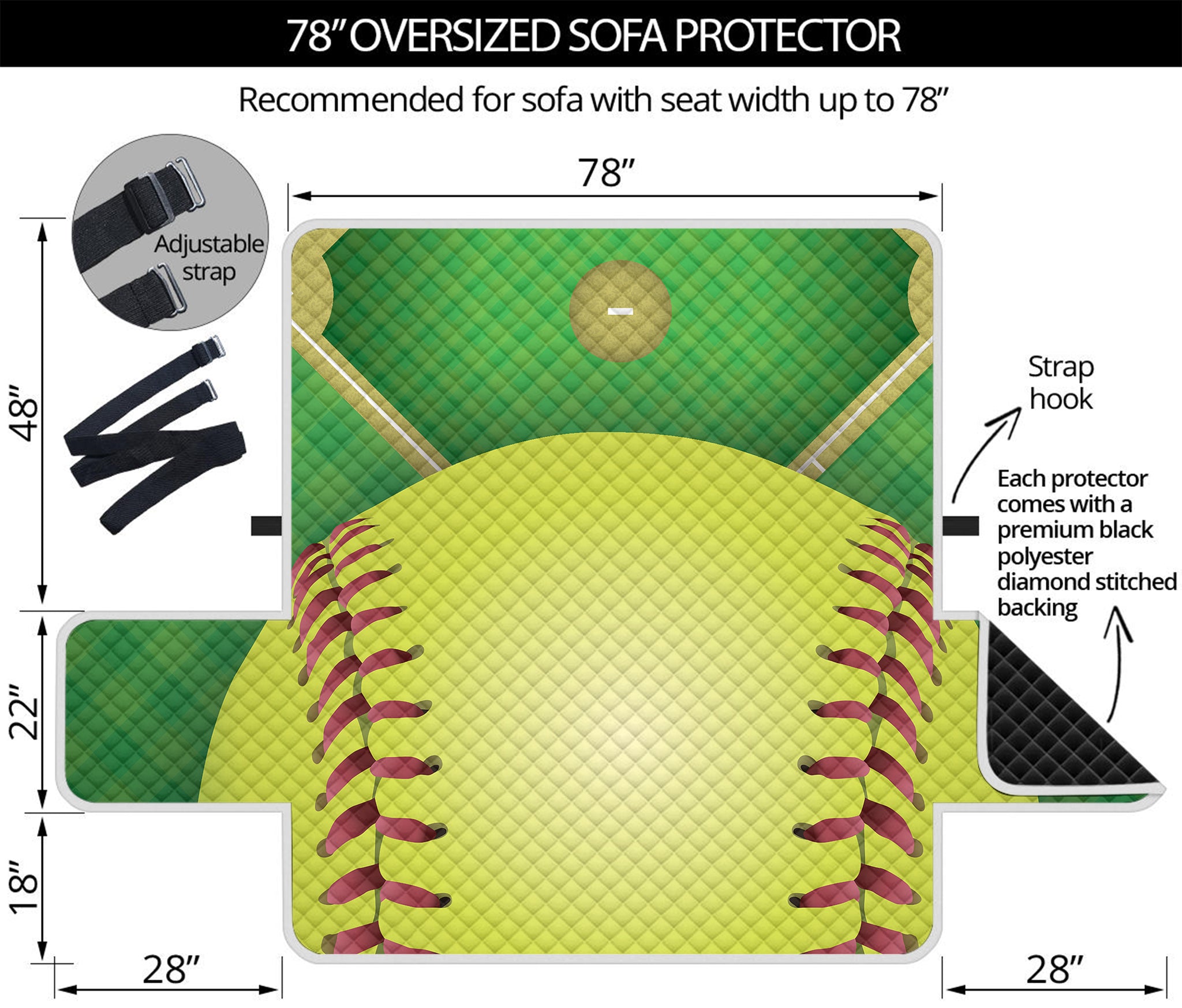 Softball Field And Ball Print Oversized Sofa Protector