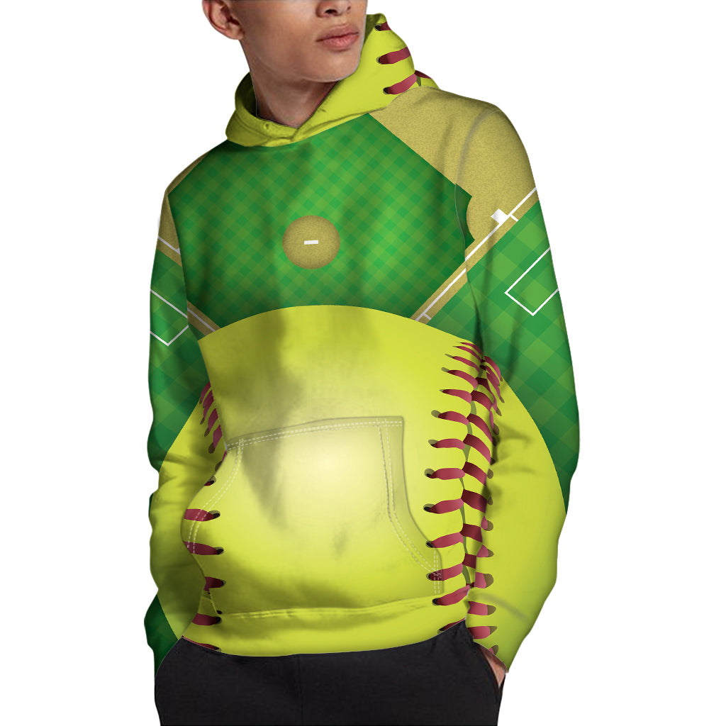 Softball Field And Ball Print Pullover Hoodie