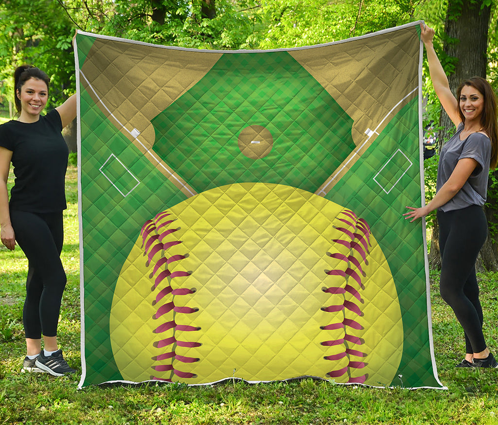 Softball Field And Ball Print Quilt