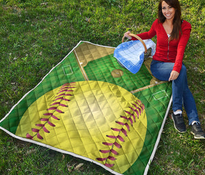 Softball Field And Ball Print Quilt