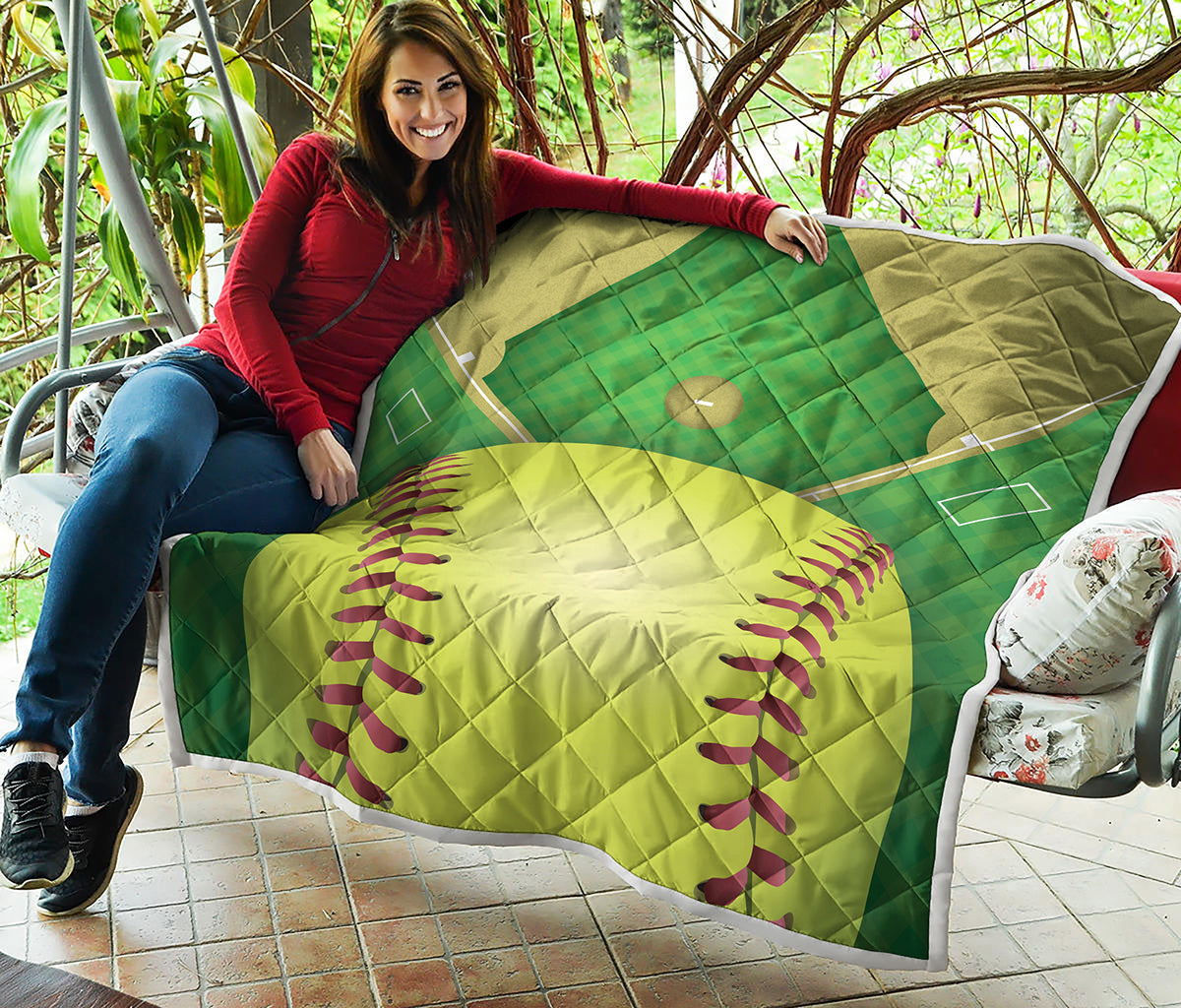 Softball Field And Ball Print Quilt