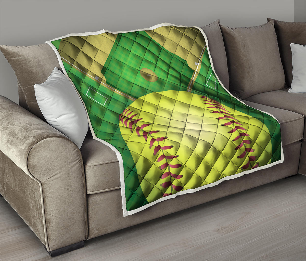 Softball Field And Ball Print Quilt