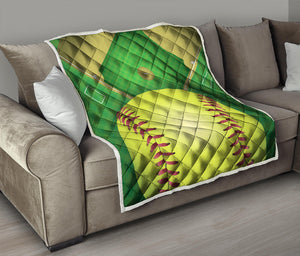 Softball Field And Ball Print Quilt