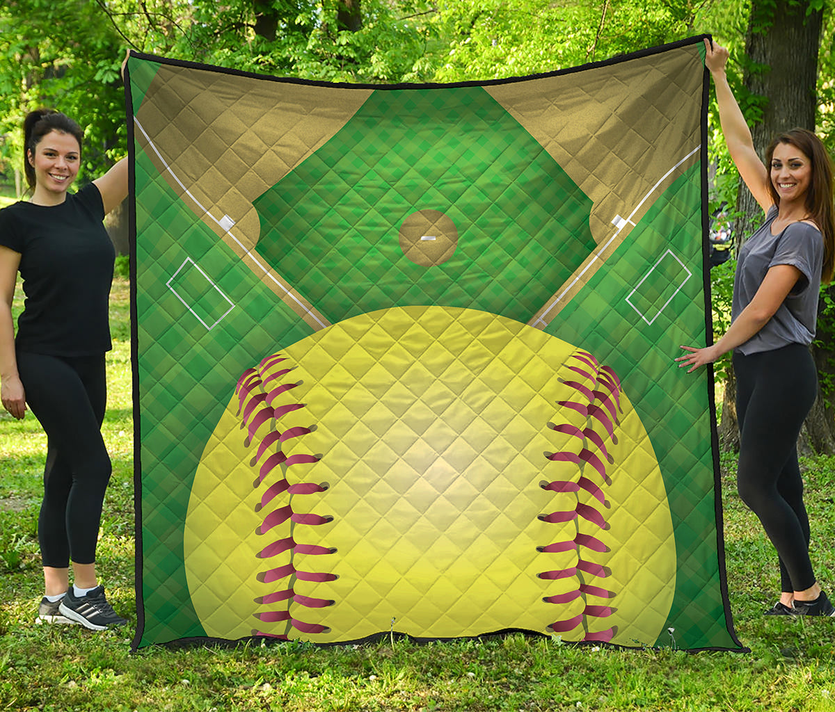 Softball Field And Ball Print Quilt