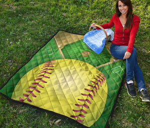 Softball Field And Ball Print Quilt