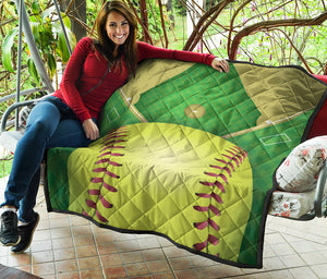 Softball Field And Ball Print Quilt