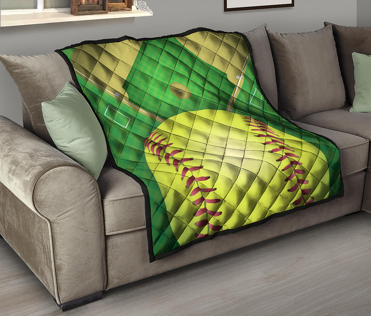 Softball Field And Ball Print Quilt