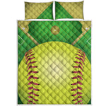 Softball Field And Ball Print Quilt Bed Set