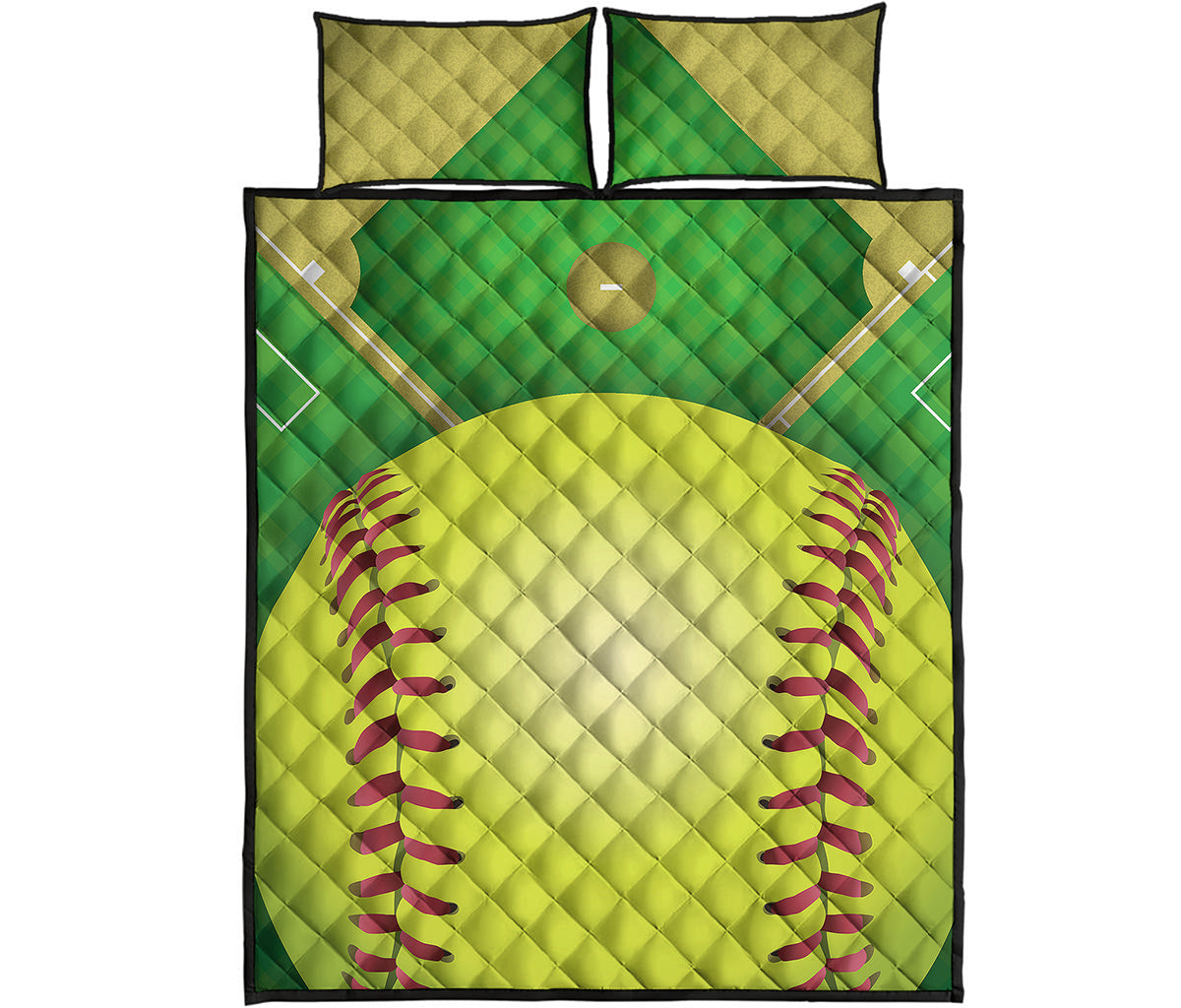 Softball Field And Ball Print Quilt Bed Set