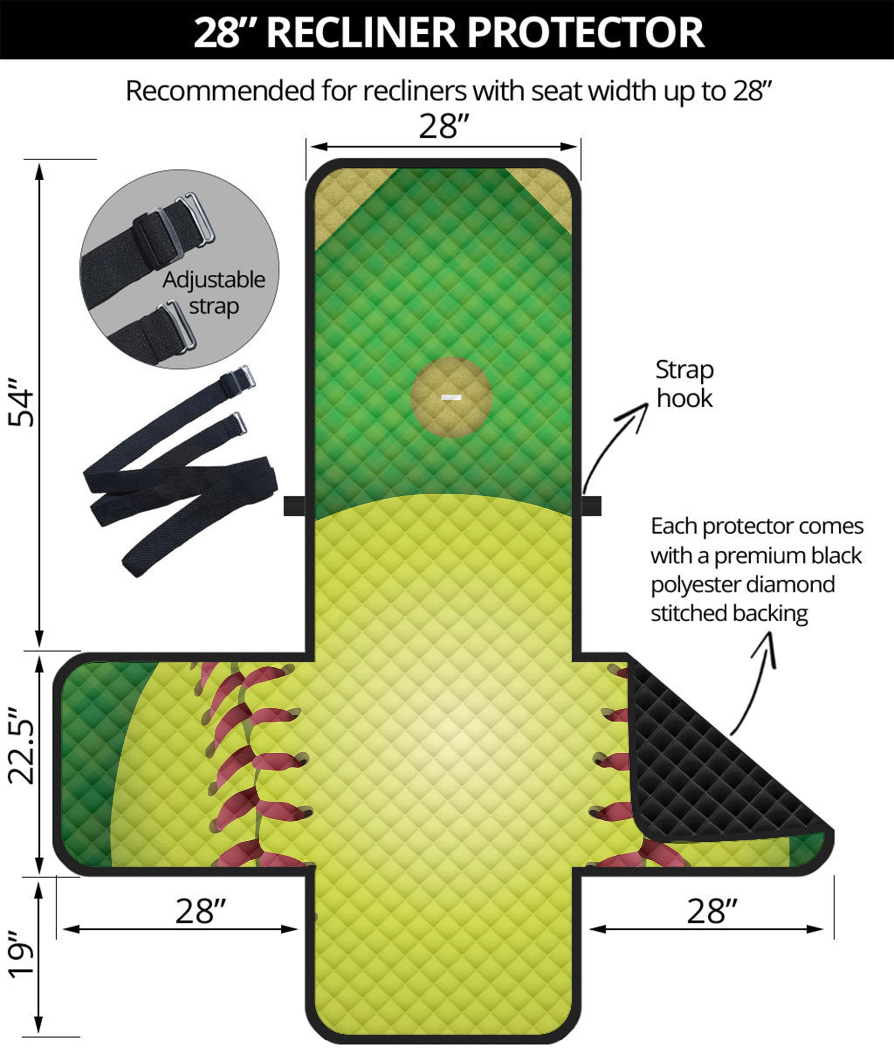 Softball Field And Ball Print Recliner Protector