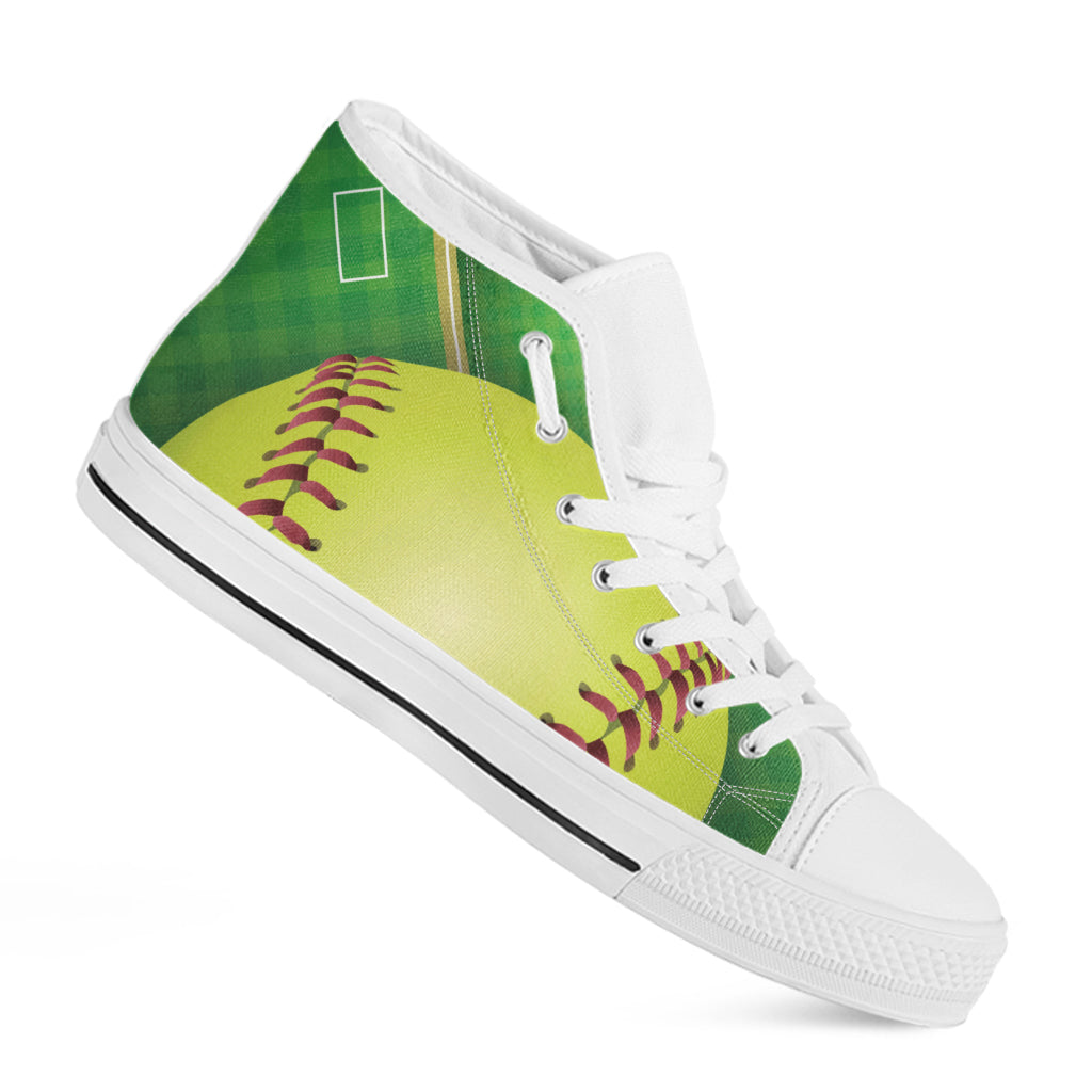 Softball Field And Ball Print White High Top Shoes