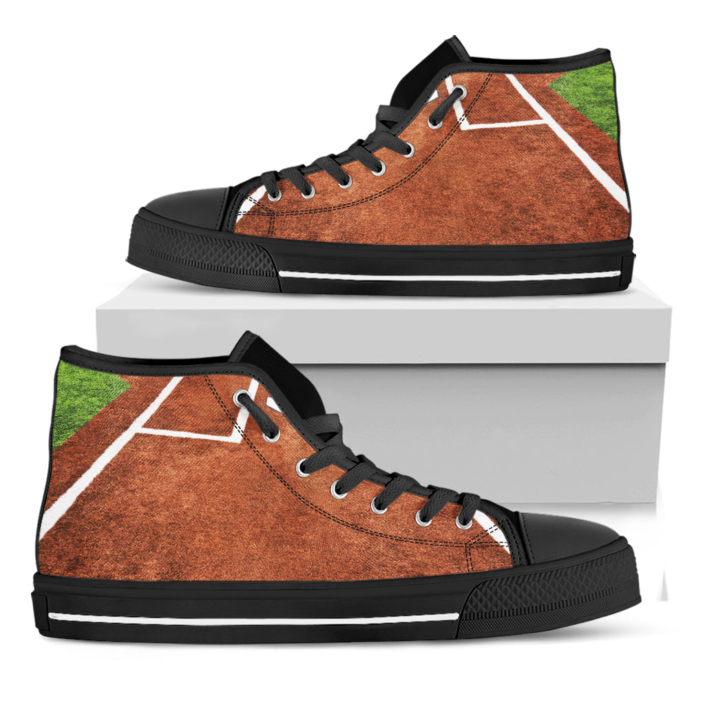 Softball Playing Field Print Black High Top Shoes