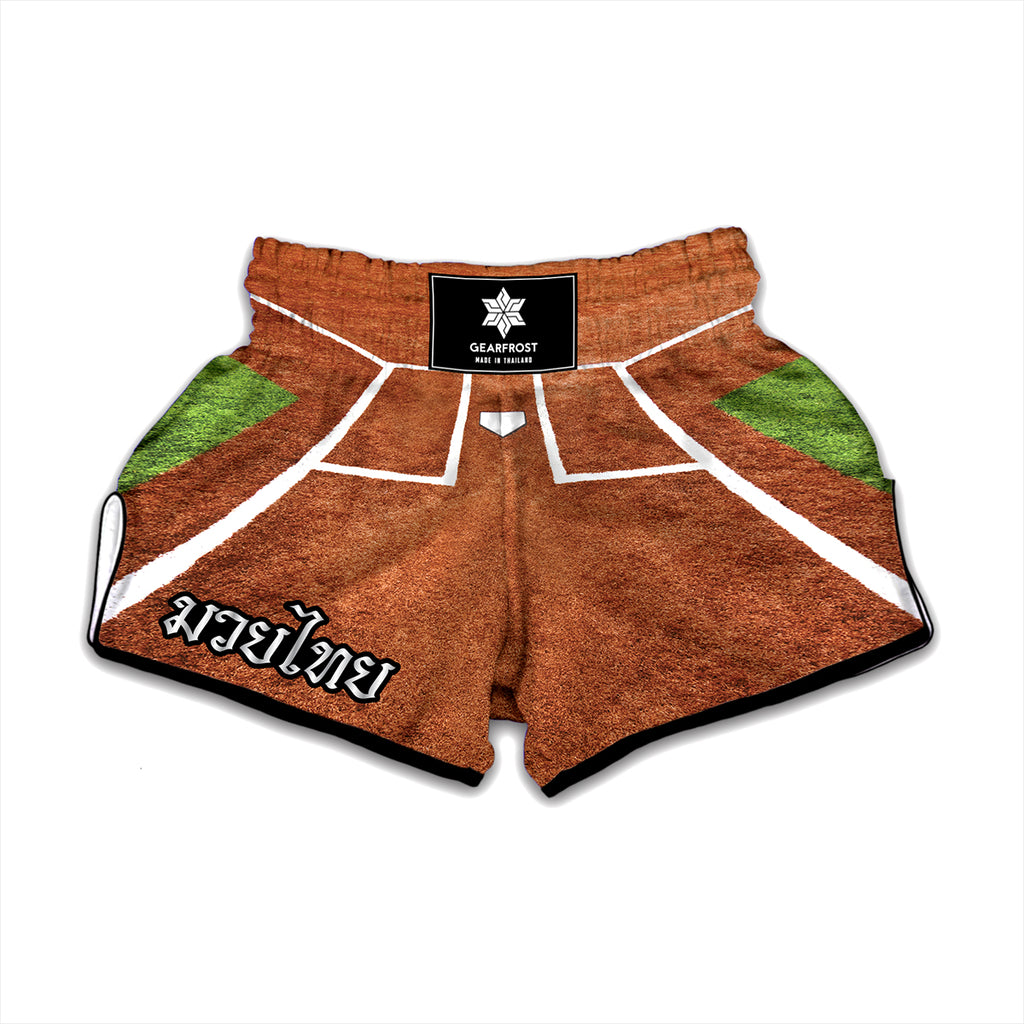 Softball Playing Field Print Muay Thai Boxing Shorts