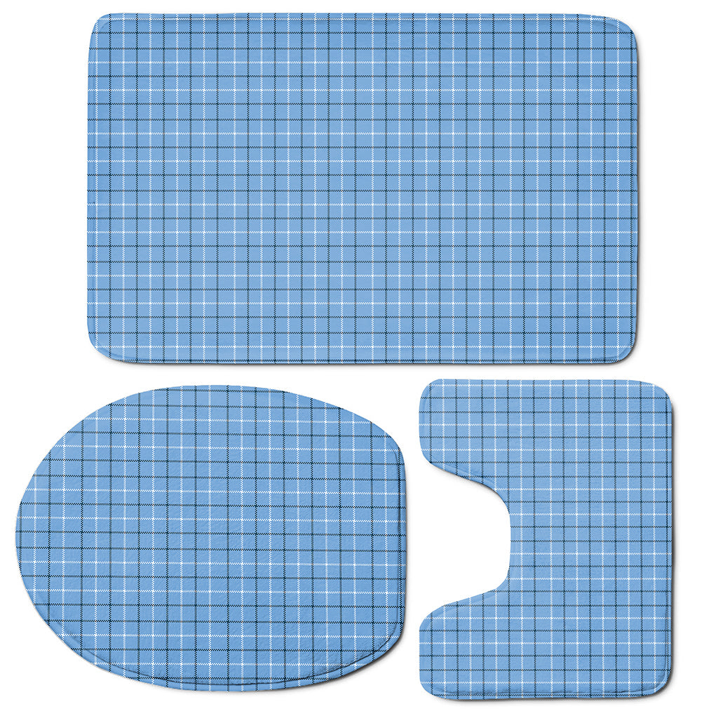 Solf Blue Tattersall Pattern Print 3 Piece Bath Mat Set