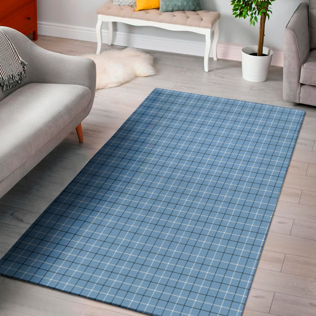 Solf Blue Tattersall Pattern Print Area Rug