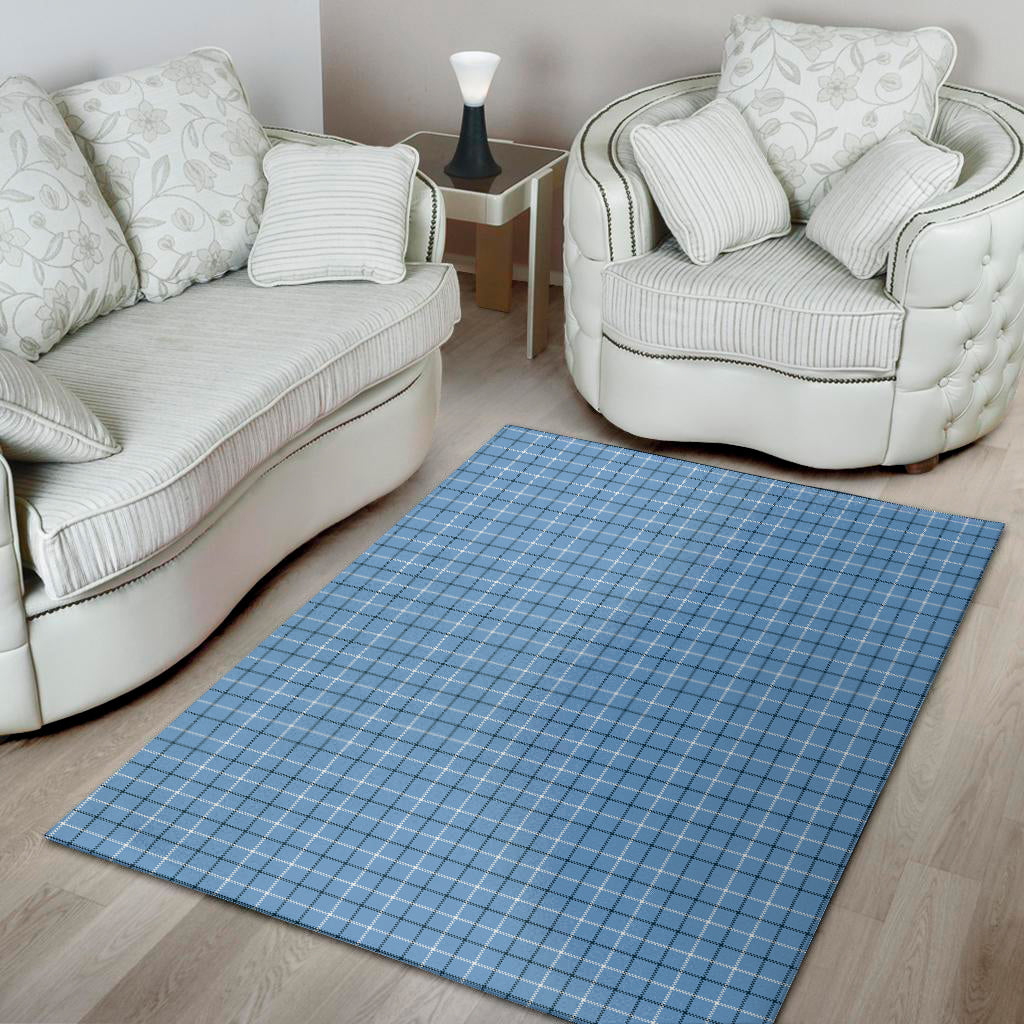 Solf Blue Tattersall Pattern Print Area Rug