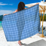 Solf Blue Tattersall Pattern Print Beach Sarong Wrap