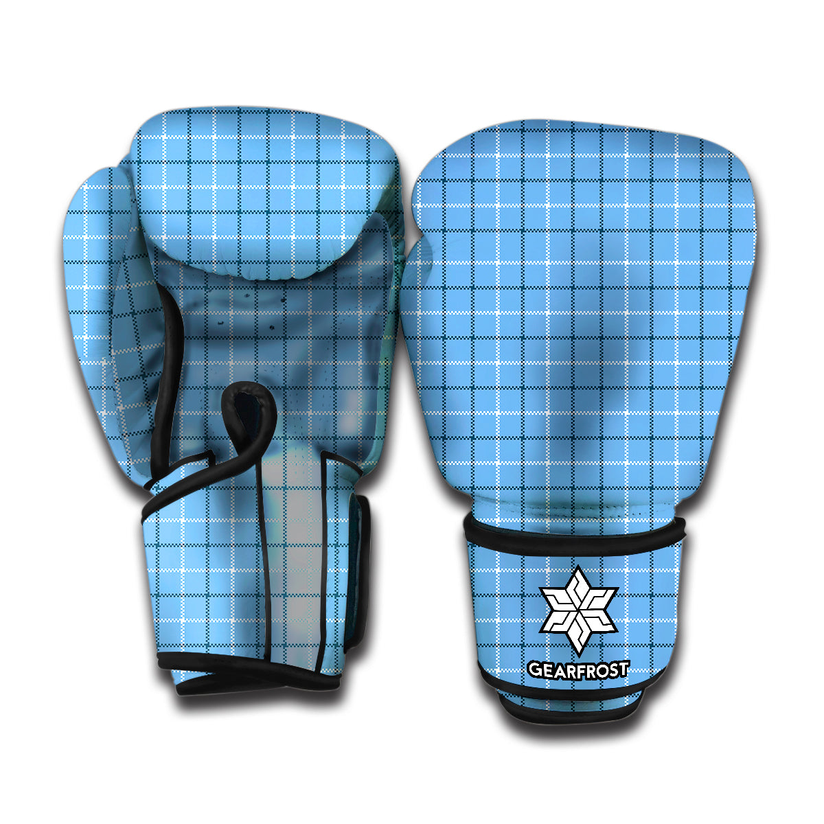 Solf Blue Tattersall Pattern Print Boxing Gloves