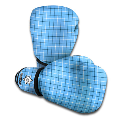 Solf Blue Tattersall Pattern Print Boxing Gloves