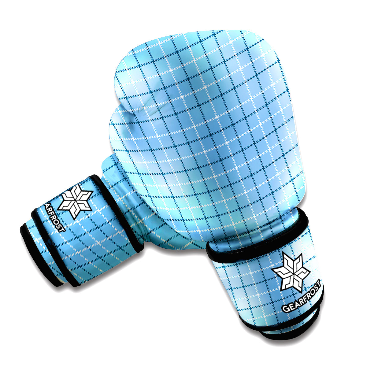Solf Blue Tattersall Pattern Print Boxing Gloves