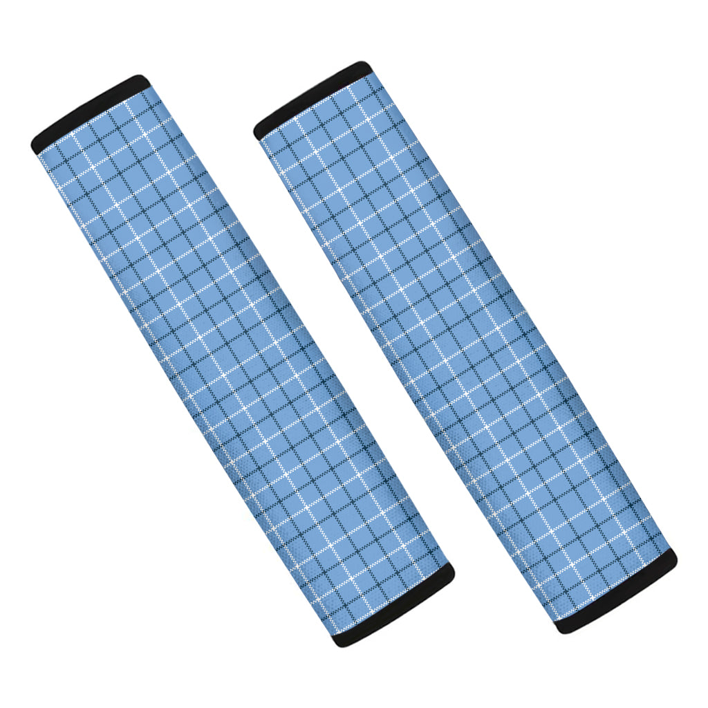 Solf Blue Tattersall Pattern Print Car Seat Belt Covers