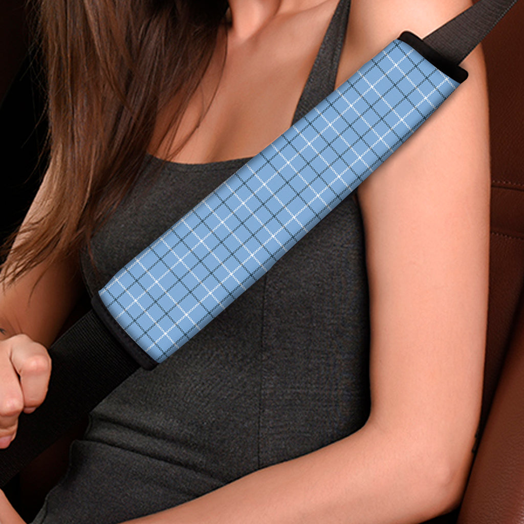Solf Blue Tattersall Pattern Print Car Seat Belt Covers