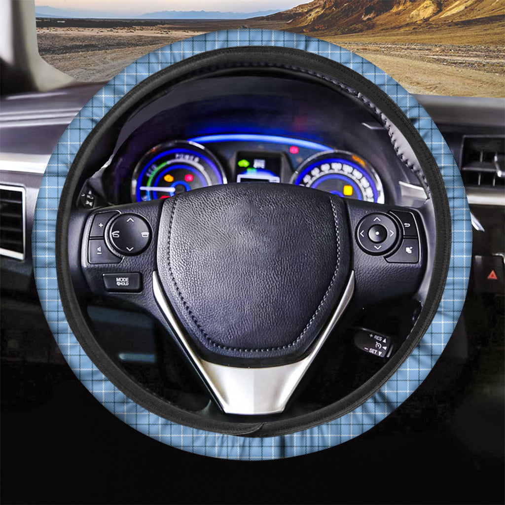 Solf Blue Tattersall Pattern Print Car Steering Wheel Cover