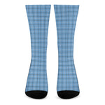 Solf Blue Tattersall Pattern Print Crew Socks