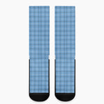 Solf Blue Tattersall Pattern Print Crew Socks