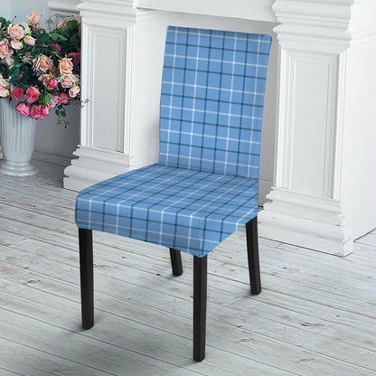 Solf Blue Tattersall Pattern Print Dining Chair Slipcover