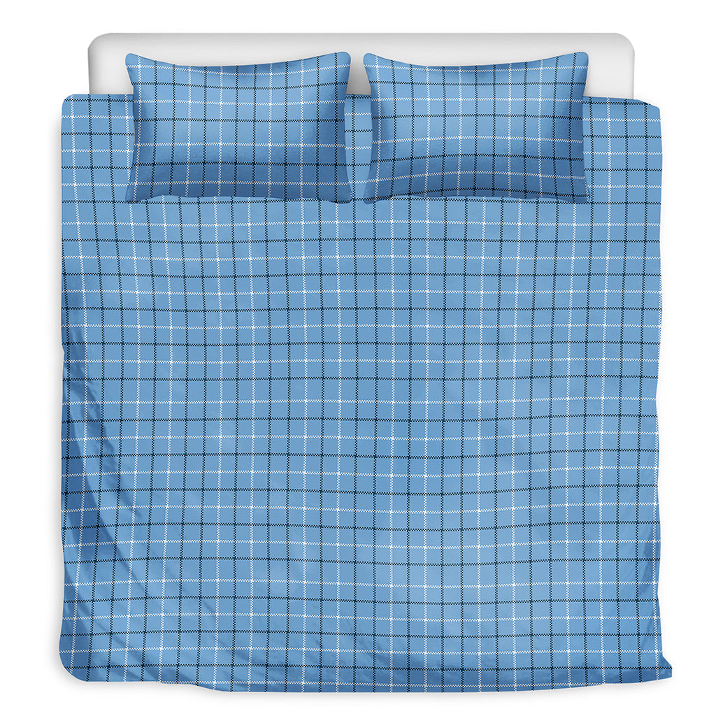 Solf Blue Tattersall Pattern Print Duvet Cover Bedding Set