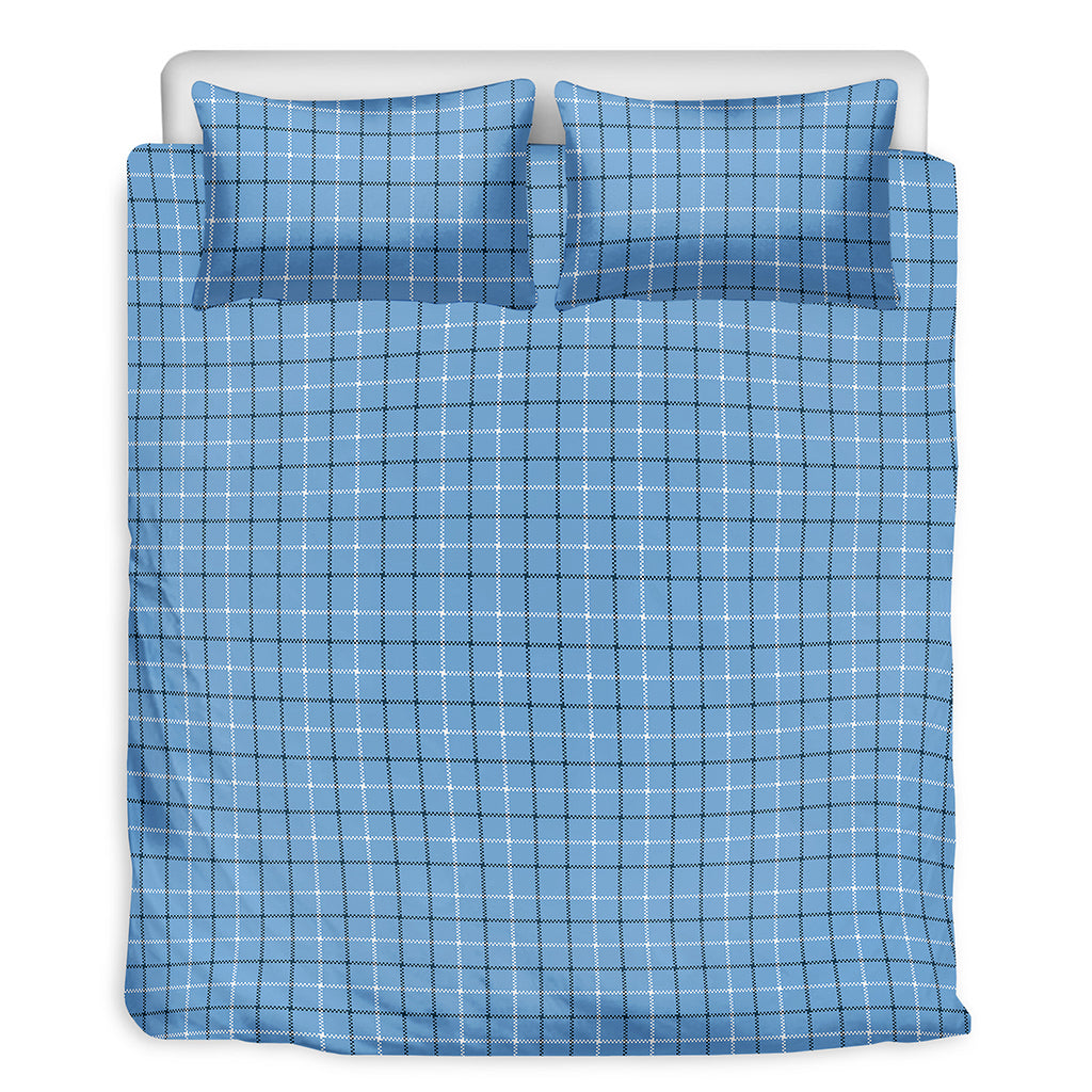 Solf Blue Tattersall Pattern Print Duvet Cover Bedding Set