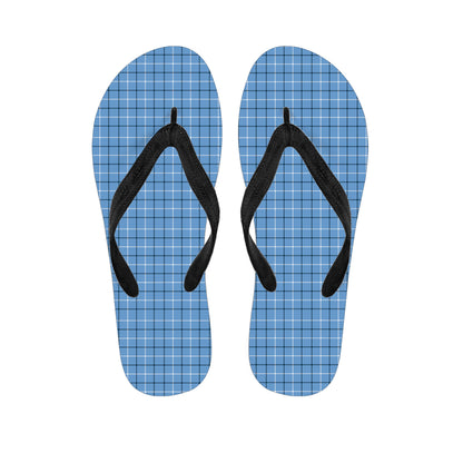 Solf Blue Tattersall Pattern Print Flip Flops