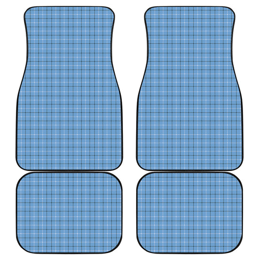 Solf Blue Tattersall Pattern Print Front and Back Car Floor Mats