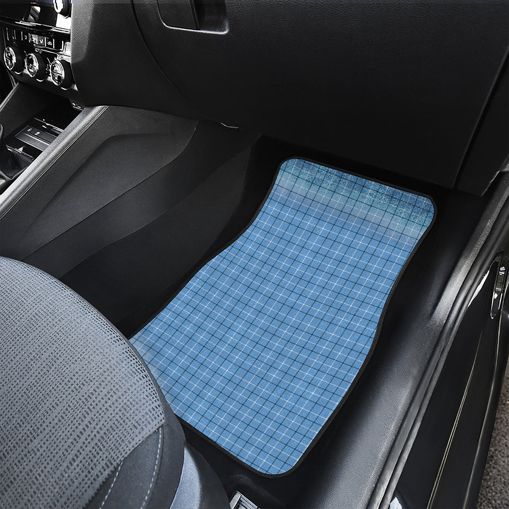 Solf Blue Tattersall Pattern Print Front and Back Car Floor Mats