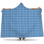 Solf Blue Tattersall Pattern Print Hooded Blanket
