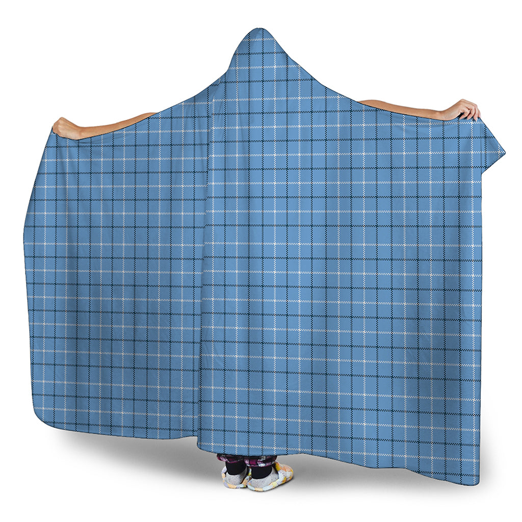 Solf Blue Tattersall Pattern Print Hooded Blanket