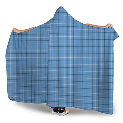 Solf Blue Tattersall Pattern Print Hooded Blanket