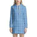 Solf Blue Tattersall Pattern Print Pullover Hoodie Dress