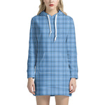 Solf Blue Tattersall Pattern Print Hoodie Dress